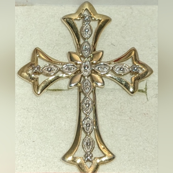 Gold Diamond Cross Pendant - Picture 3 of 9